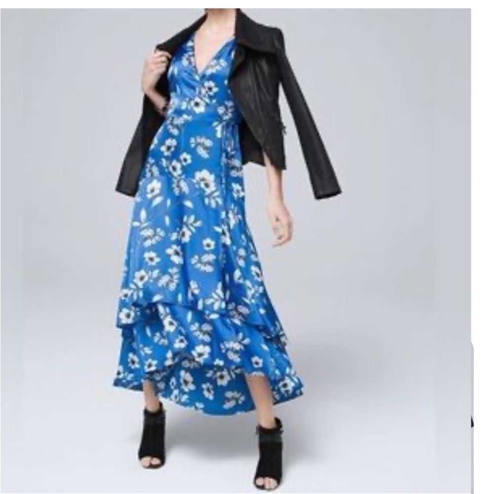 White House Black Market Satin Floral Print Faux Wrap Midi Dress 0 - Picture 3 of 5